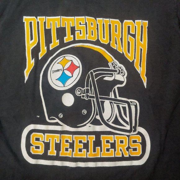 Vintage Pittsburgh Steelers Medium T Shirt Single Stitch Black V Neck Stripe NFL - Picture 2 of 8